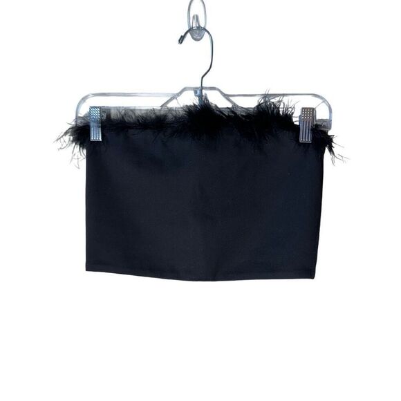 Superdown REVOLVE Olivia Strapless Top in Black Feather Trim Bandeau S NWT - Picture 7 of 9